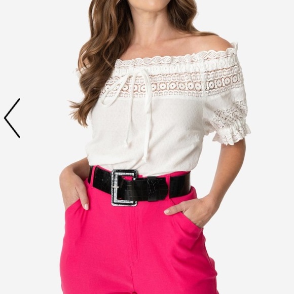 ISO: UV X I Love Lucy Crochet 50s Peasant Top - Picture 2 of 3